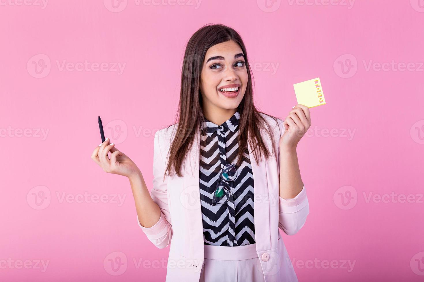 Young businesswoman with to do list sticky notes , To Do List Personal Organizer Management Reminder Task Concept photo