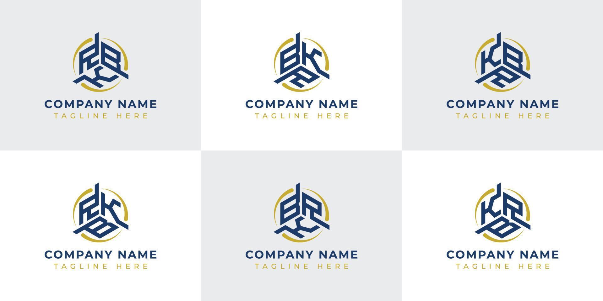Letter RBK, RKB, BRK, BKR, KRB, KBR Hexagonal Technology Logo Set. Suitable for any business. vector
