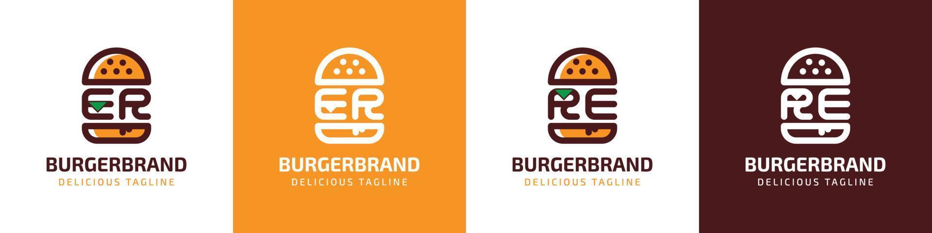 letra er y re hamburguesa logo, adecuado para ninguna negocio relacionado a hamburguesa con er o re iniciales. vector