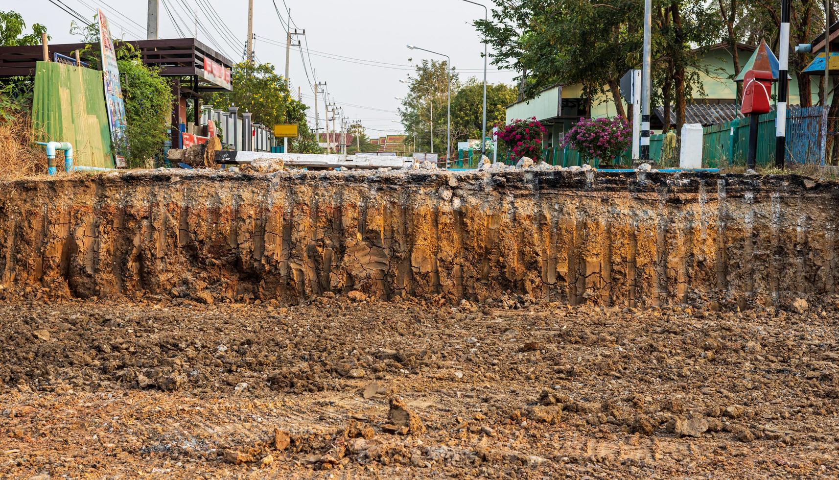 A low view from the ground to the cross section under paved roads. photo