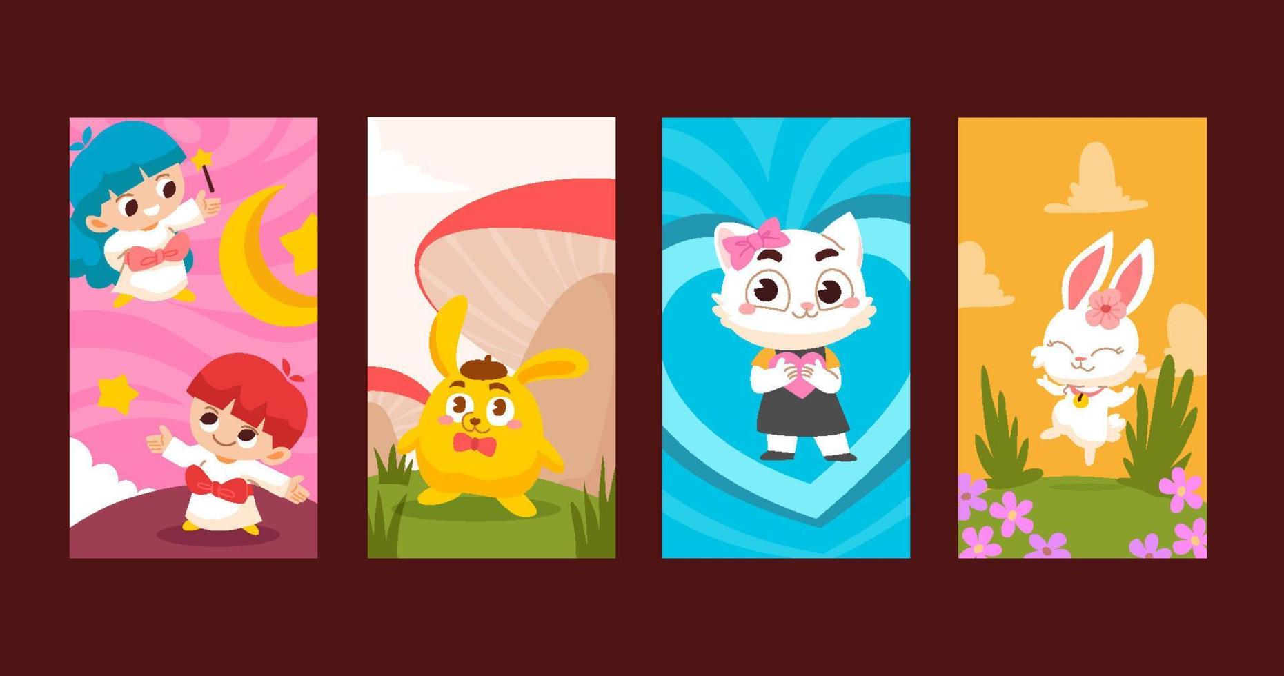 Kawaii Animal Character Social Media Story Template vector