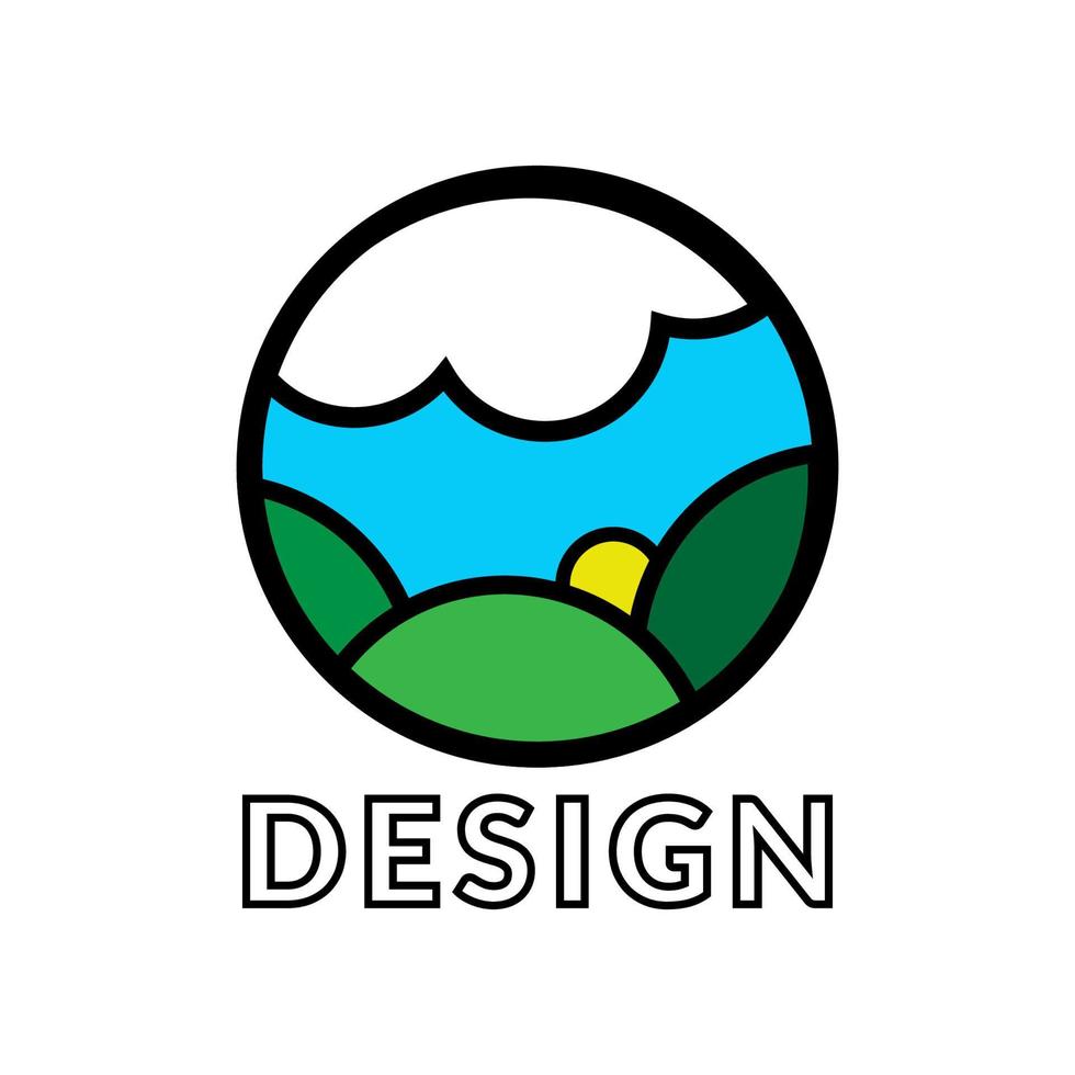 logo diseño modelo con cielo, podría, montaña, y Dom icono en circulo vector