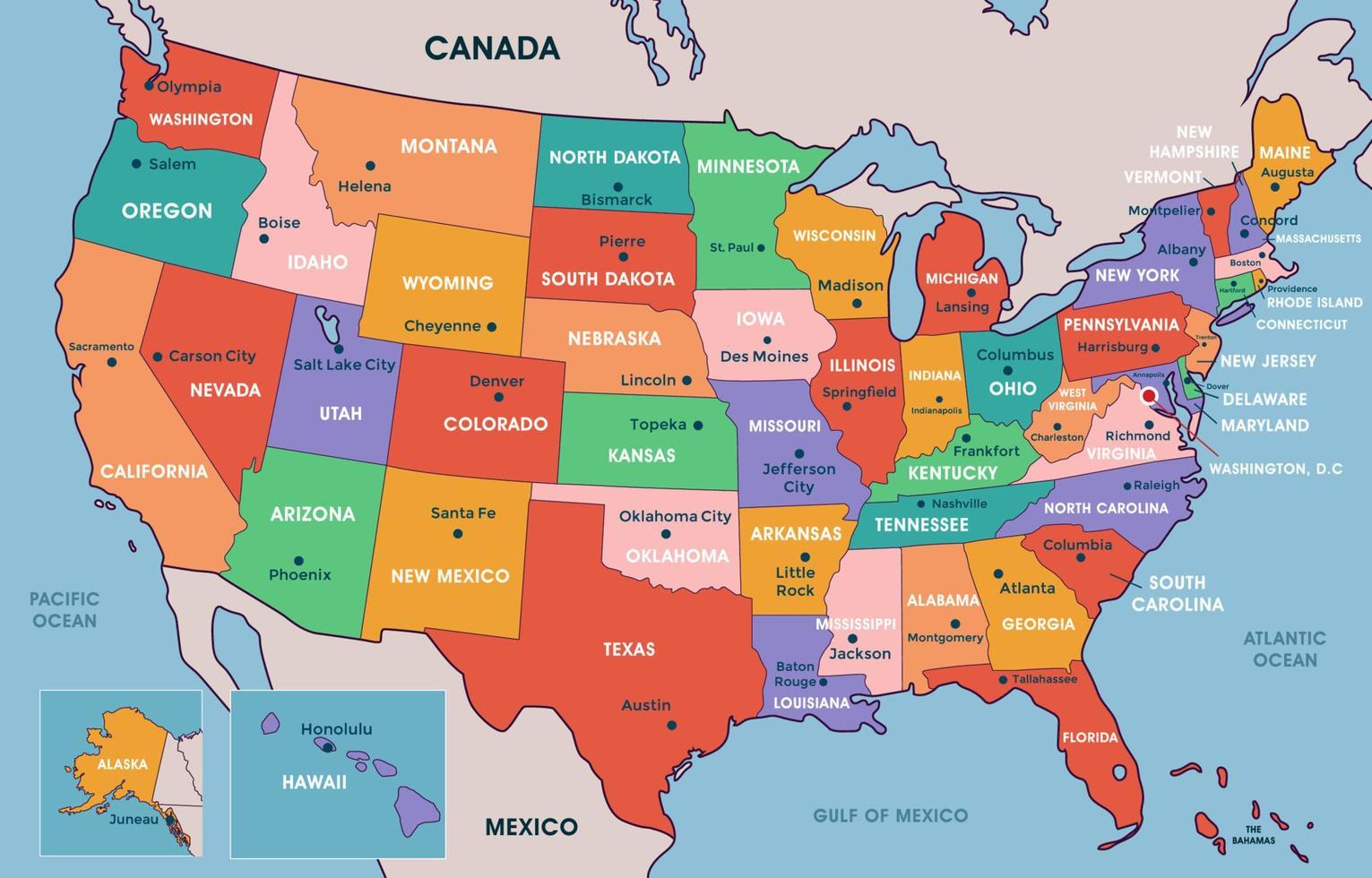 mapa del país de los estados unidos de américa vector