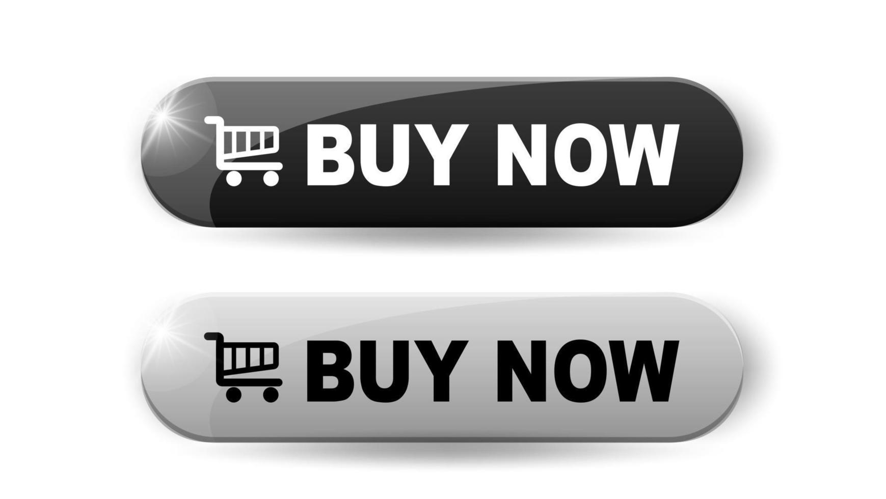 BUY NOW button.  3d vector in white and black colors isolated on white background.