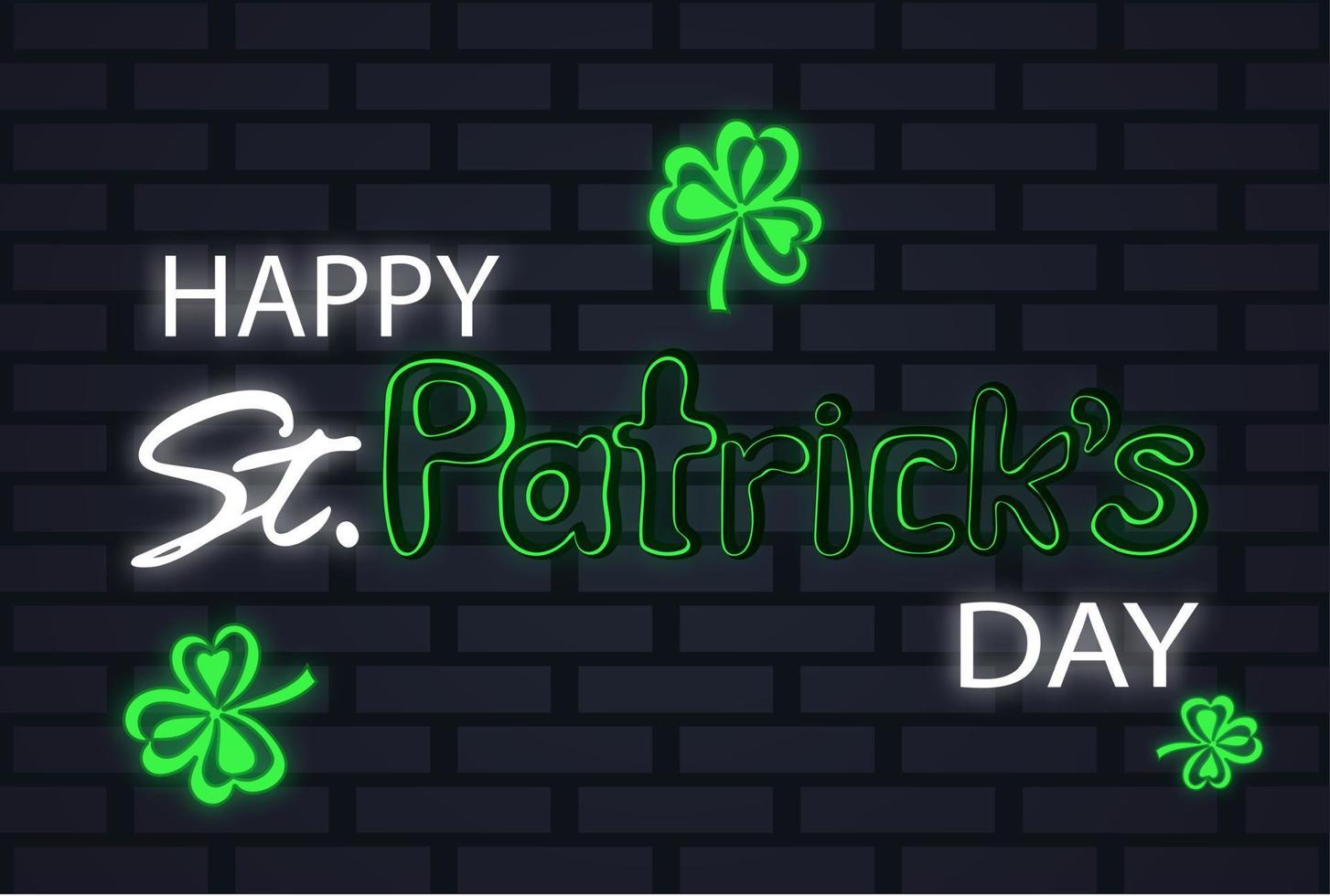 Neon Happy St. Patrick's day text on a brick wall background vector