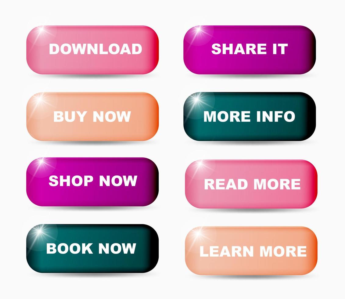 Set of volumetric colorful buttons for websites and applications in trendy colors vector