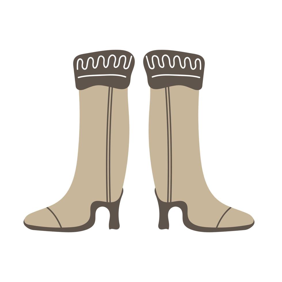 Pair of beige brown winter boots on a white background. Cute hand drawn elements for winter design vector