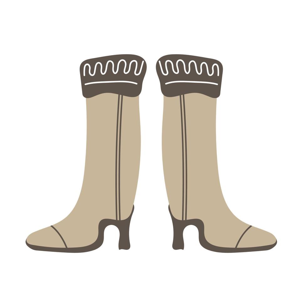 par de beige marrón invierno botas en un blanco antecedentes. linda mano dibujado elementos para invierno diseño vector