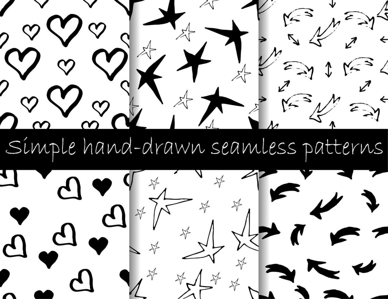 Set of simple hand-drawing pattern with different hearts, stars and arrows vector