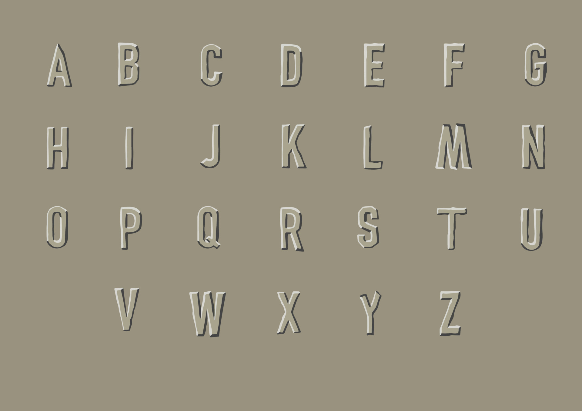 Engraved on stone font, alphabet letters and numbers vector
