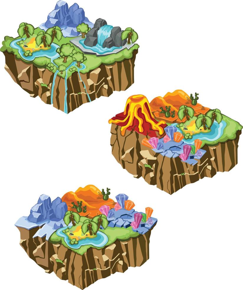 Isometric Game Tropical Nature Landscape Template. Vector illustration