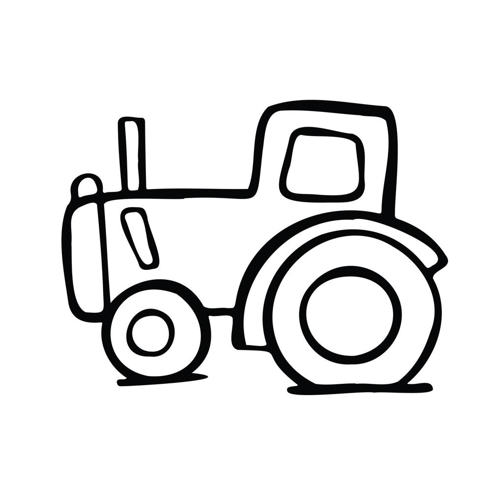 cartoon line tractor outline vector