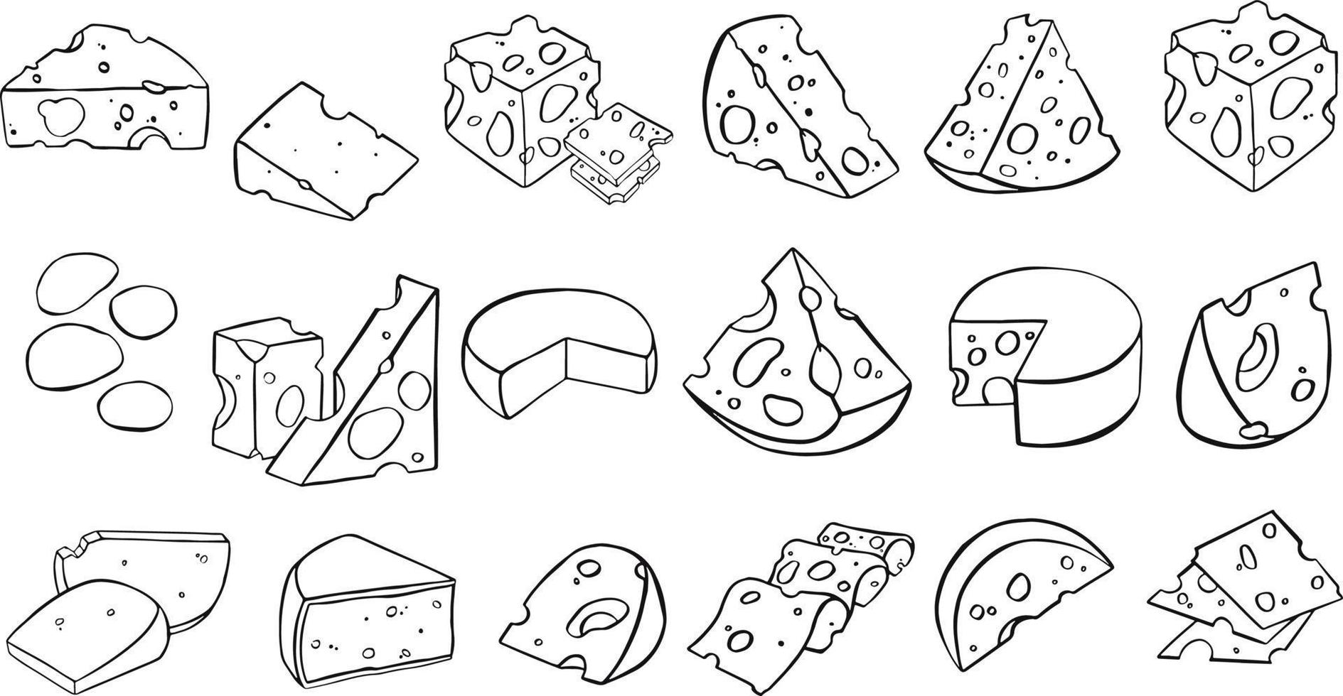 queso haciendo varios tipos de queso conjunto de vector bocetos