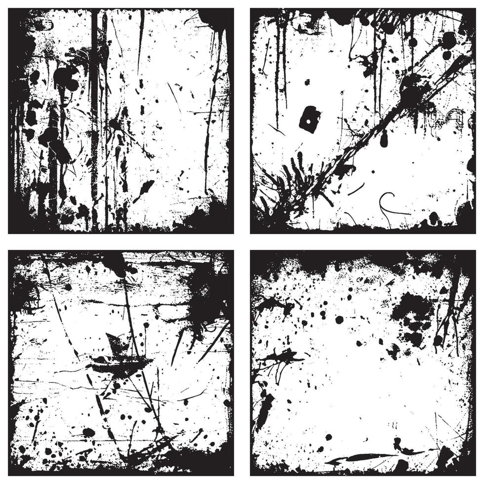 Set of Black and White Distressed Textures. Grunge Backgrounds and Overlays. Vector EPS 10.