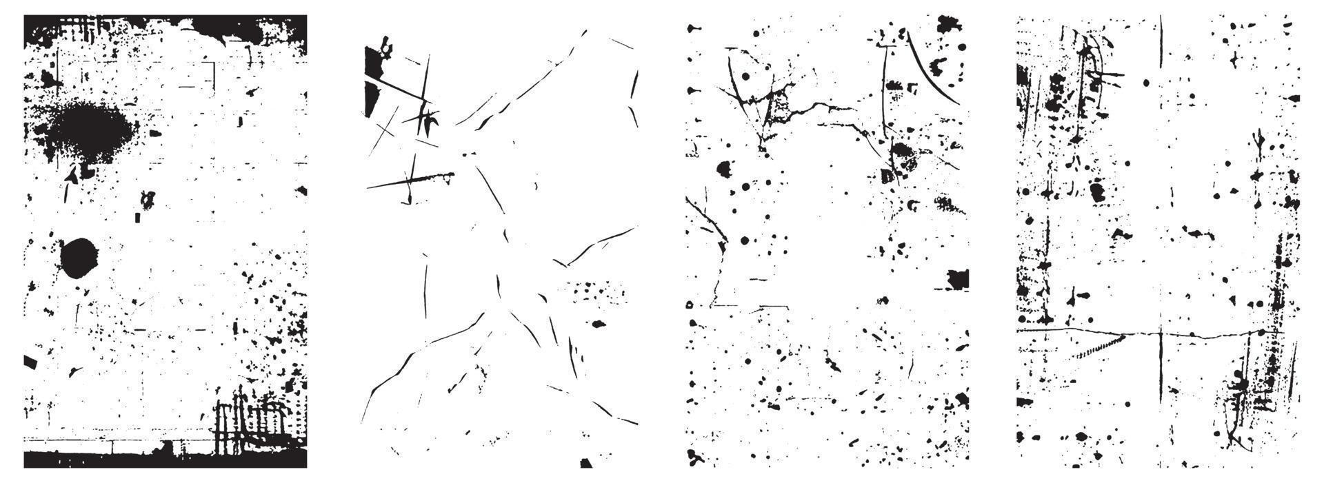 Set of Grunge Distress Vector Textures. Black and White Backgrounds with Splatter, Scratch and Stain Effects. EPS 10.