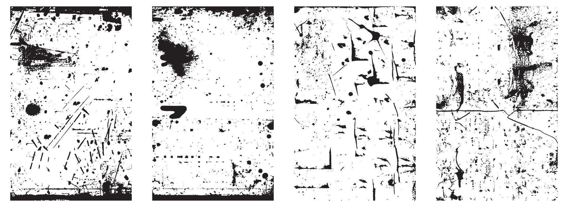 Set of Grunge Distress Vector Textures. Black and White Backgrounds with Splatter, Scratch and Stain Effects. EPS 10.