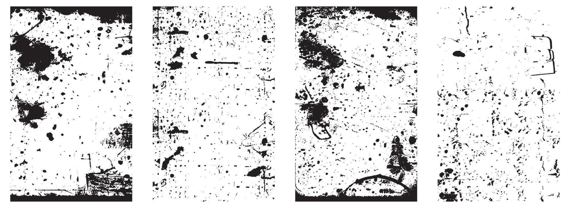 Set of Grunge Distress Vector Textures - Black and White Backgrounds with Splatter, Scratch and Stain Effects. EPS 10.