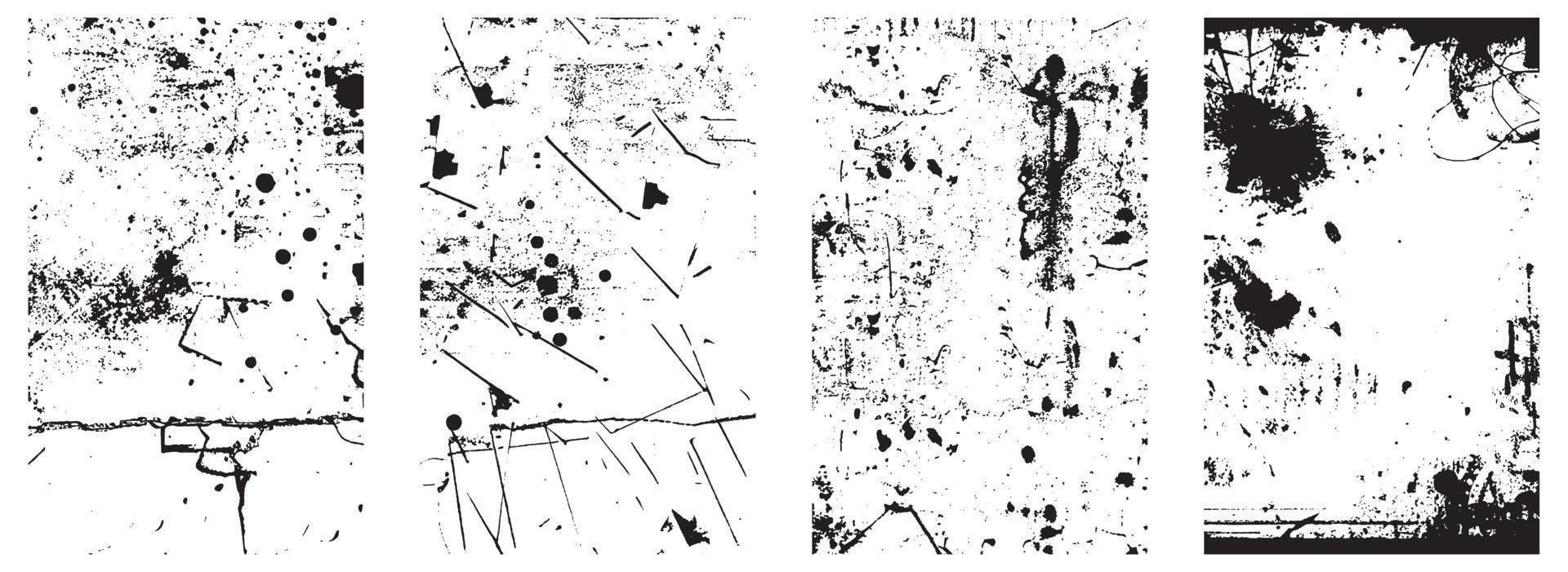 Set of Grunge Distress Vector Textures - Black and White Backgrounds with Splatter, Scratch and Stain Effects. EPS 10.