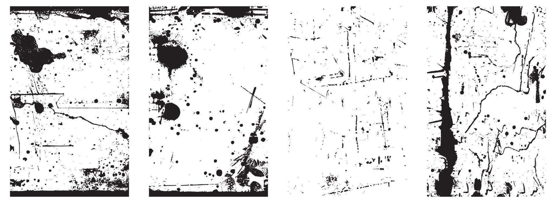 Set of Grunge Distress Vector Textures. Black and White Backgrounds with Splatter, Scratch and Stain Effects. EPS 10.