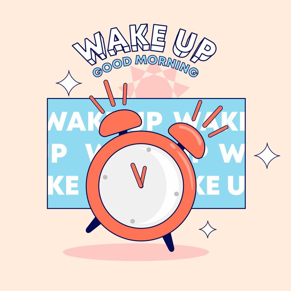 Hand drawn alarm clock illustration with retro color vector