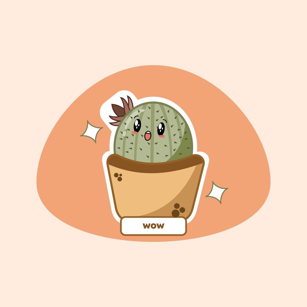 Cute Hand Drawn Kawaii Cactus Illustration Stickers vector