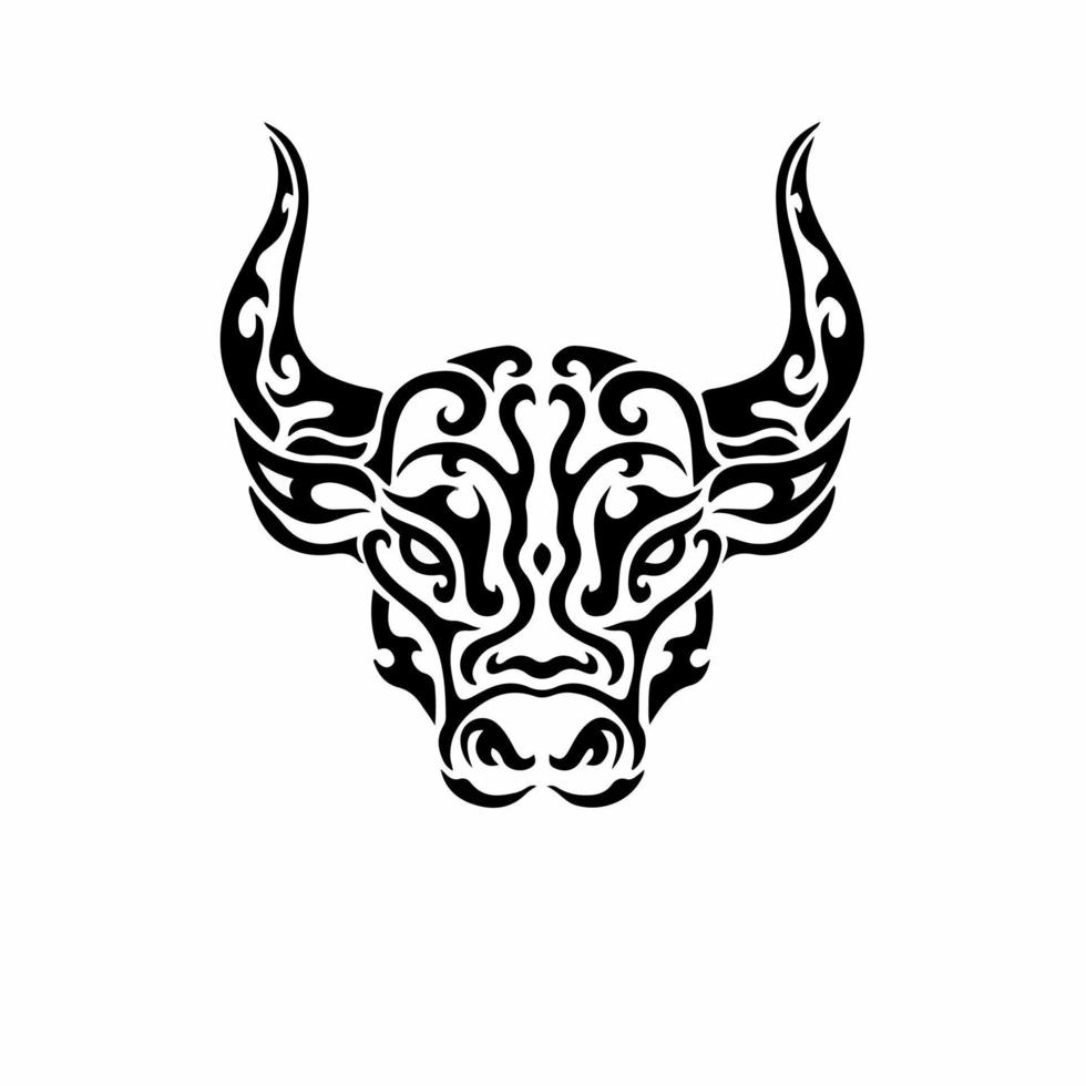 Tribal Bull Head Logo. Tattoo Design. Stencil Vector Illustration