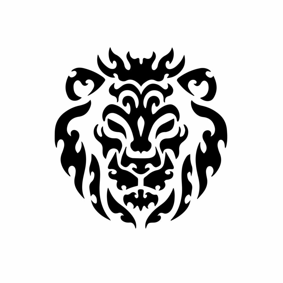 Tribal Lion Head Logo. Tattoo Design. Stencil Vector Illustration