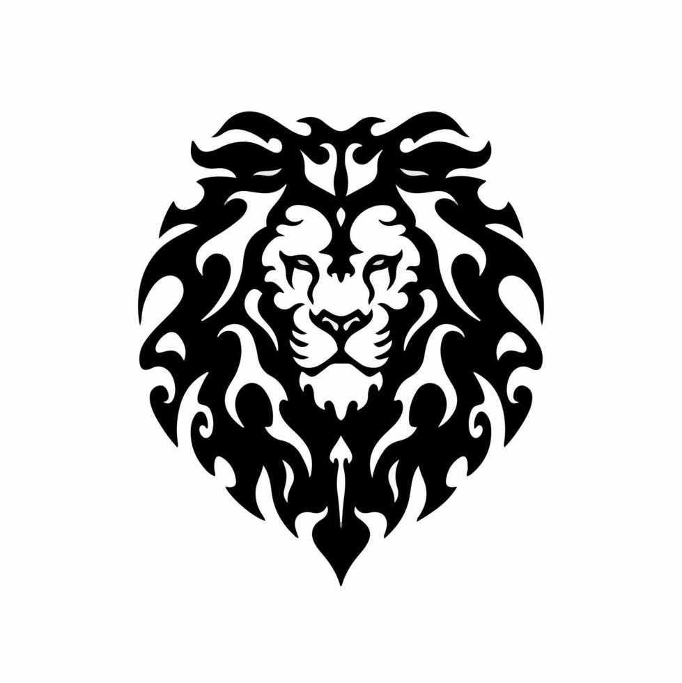 Tribal Lion Head Logo. Tattoo Design. Stencil Vector Illustration