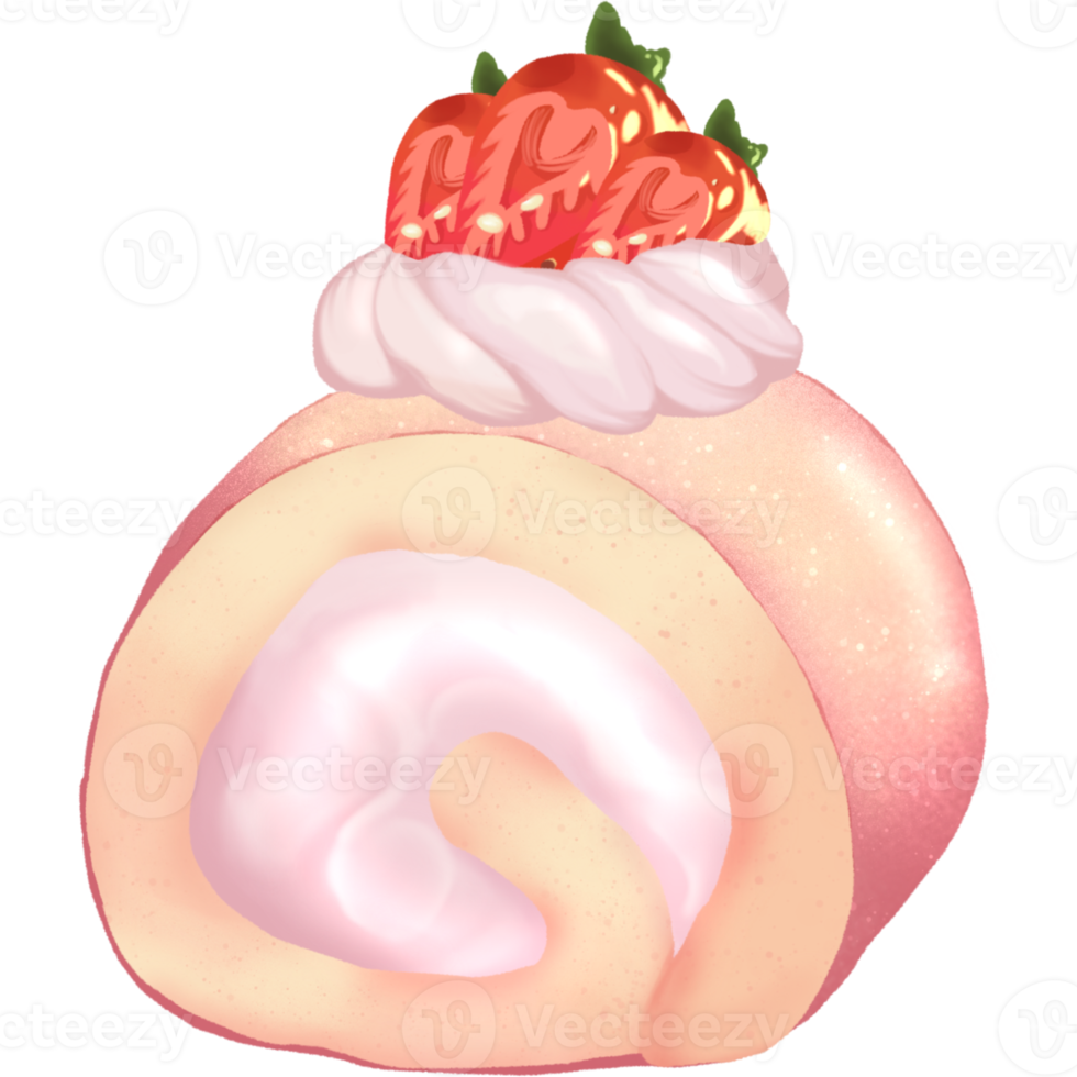 Cake roll with strawberry topping hand drawn png