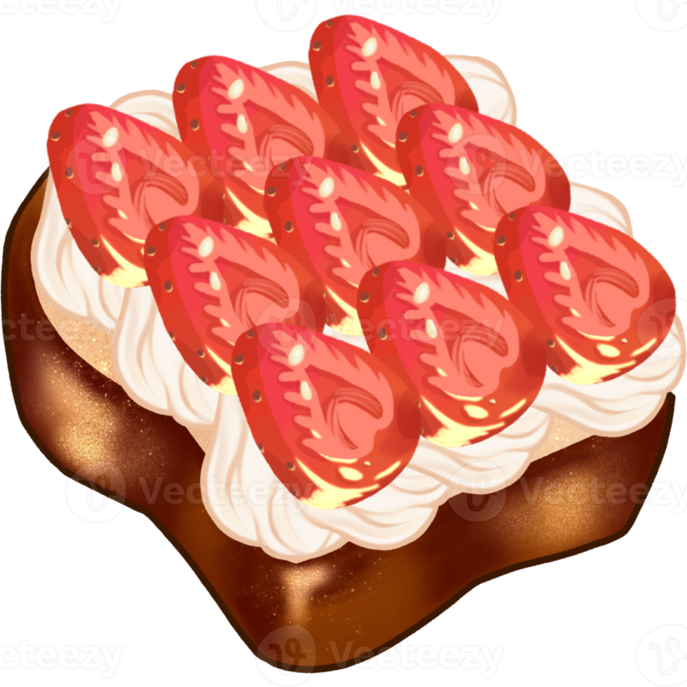 French toast with strawberry and whipping cream hand drawn png