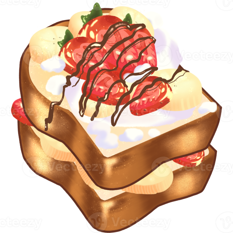 Bread with strawberry and banana slices hand drawn png