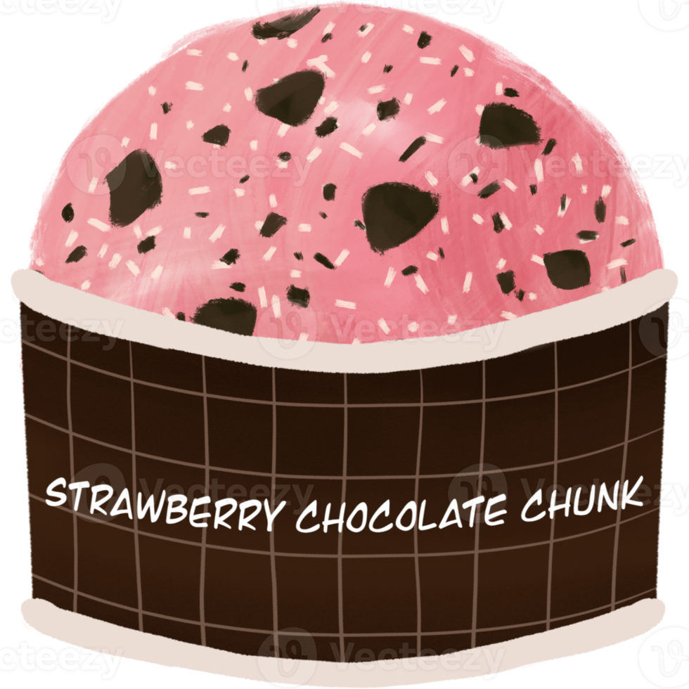 Strawberry chocolate chunk ice cream illustration png