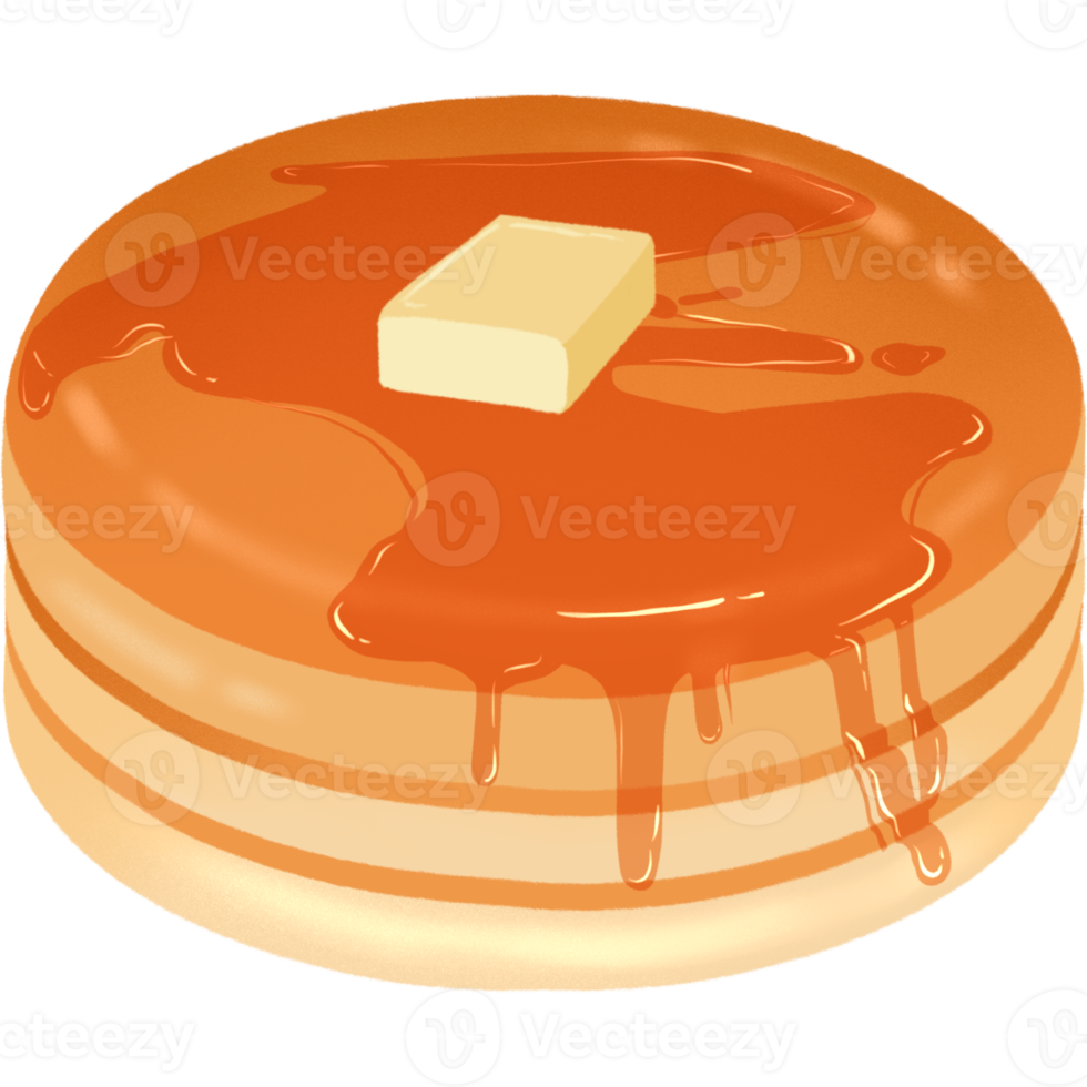 Pancakes top with butter and honey illustration png
