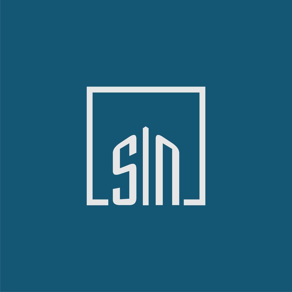 SN initial monogram logo real estate in rectangle style design vector