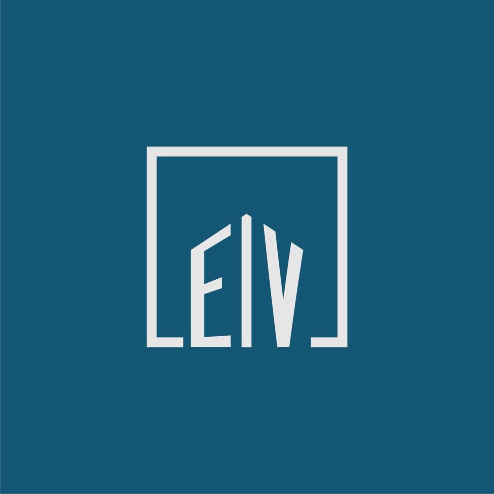 ev inicial monograma logo real inmuebles en rectángulo estilo diseño vector