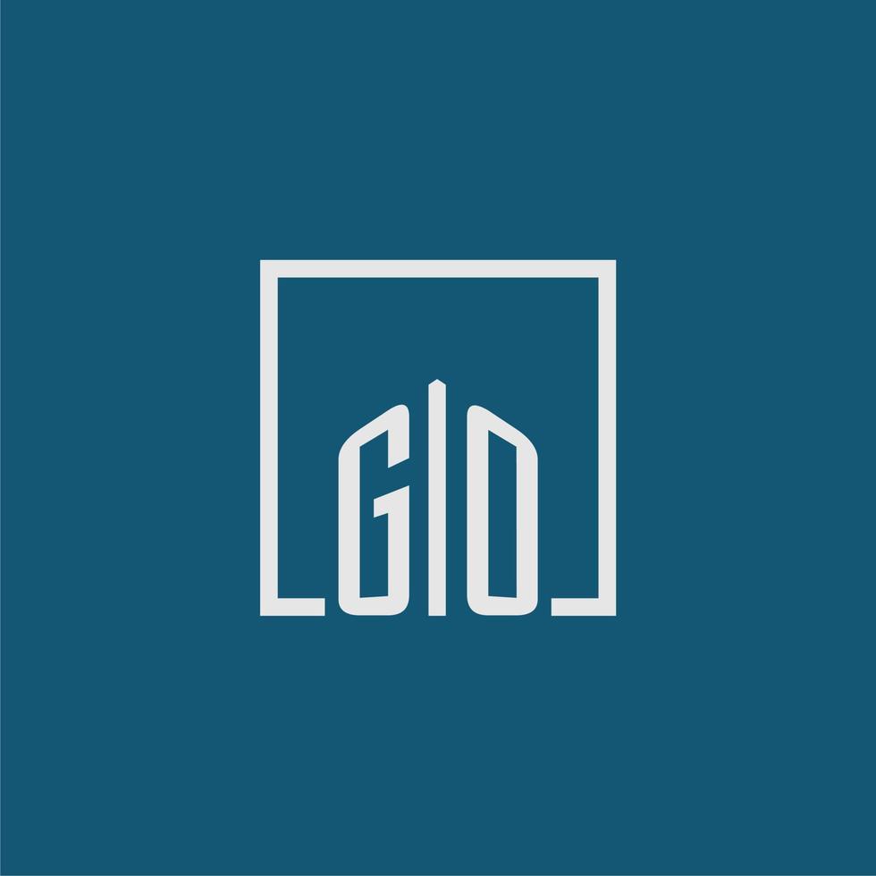 GO initial monogram logo real estate in rectangle style design vector