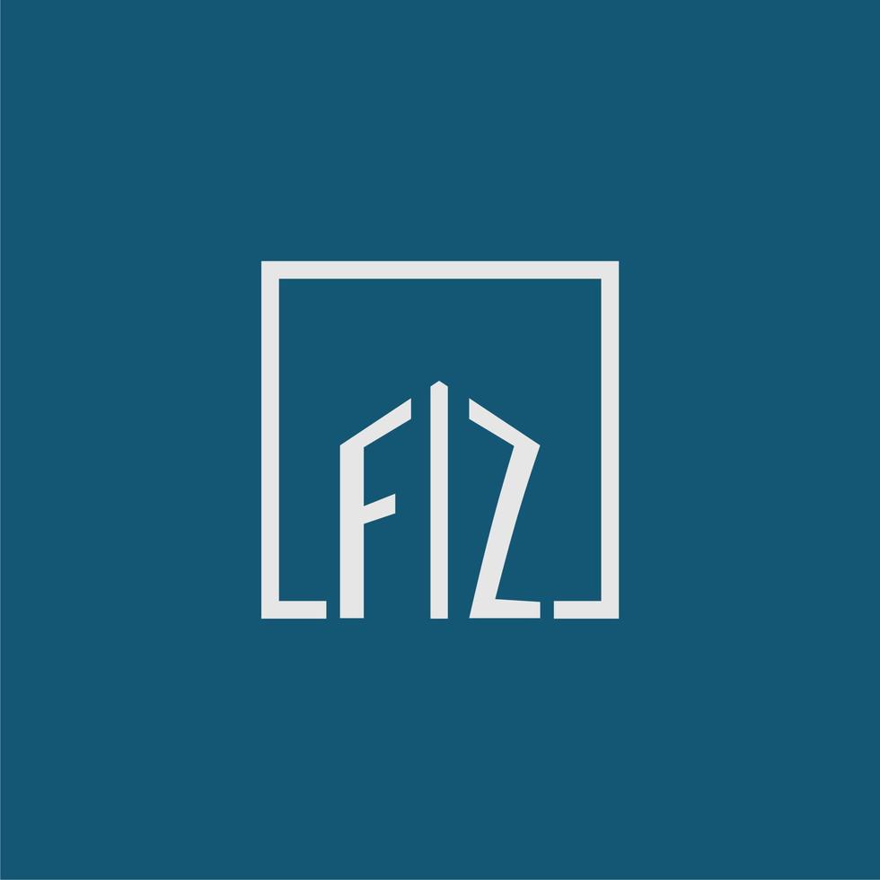 fz inicial monograma logo real inmuebles en rectángulo estilo diseño vector