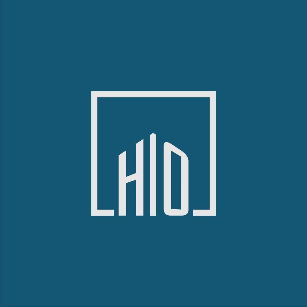 HO initial monogram logo real estate in rectangle style design vector