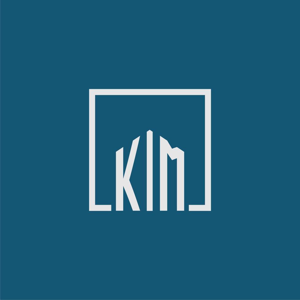 KM initial monogram logo real estate in rectangle style design vector