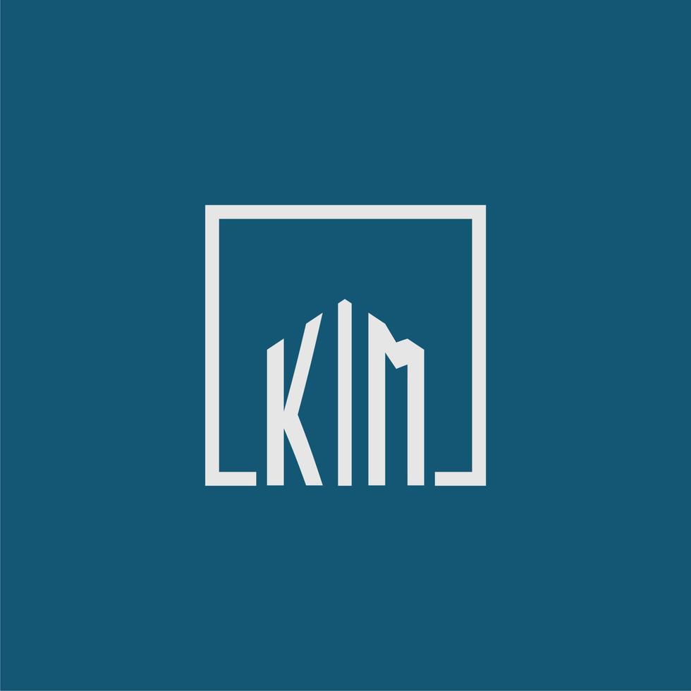 km inicial monograma logo real inmuebles en rectángulo estilo diseño vector