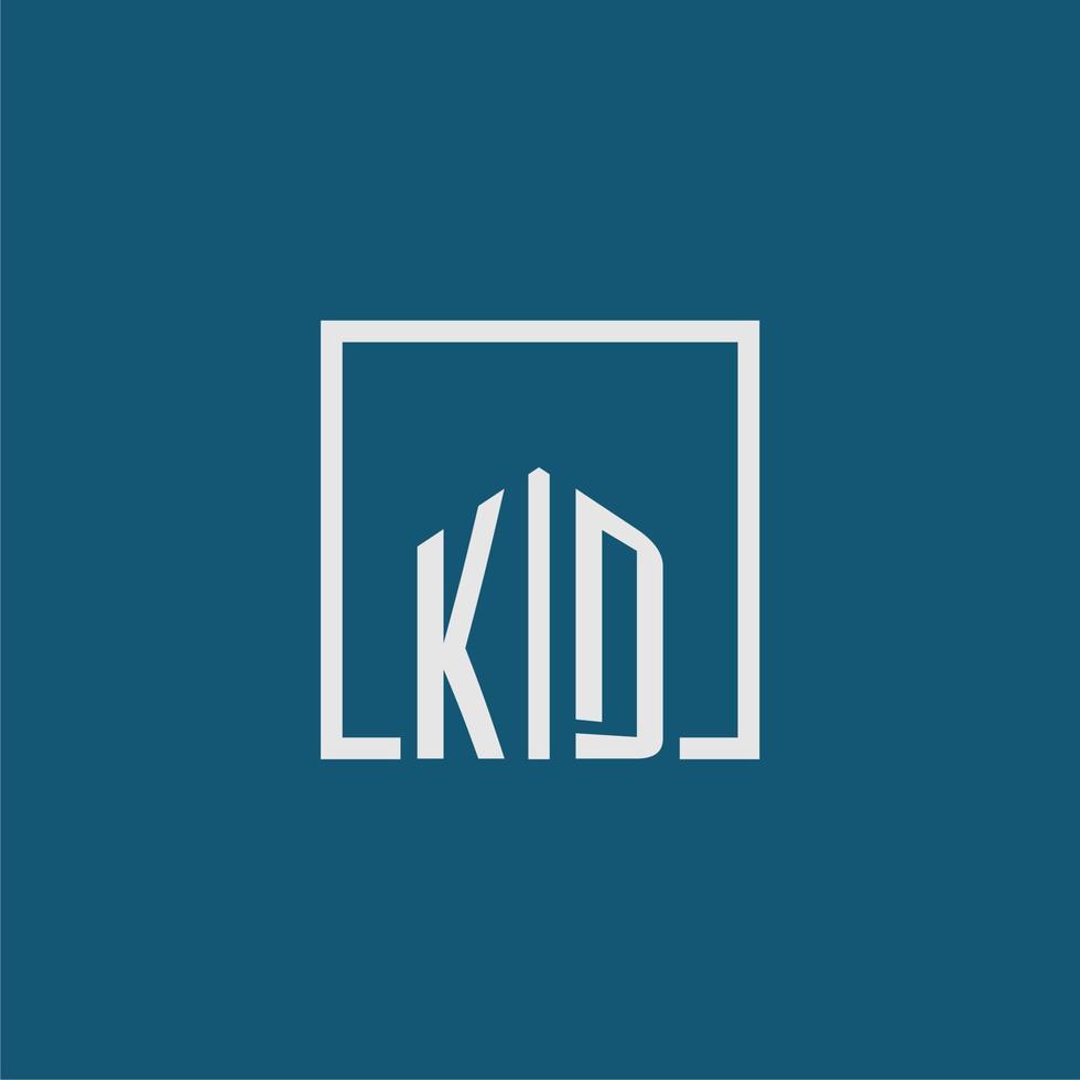 KD initial monogram logo real estate in rectangle style design vector