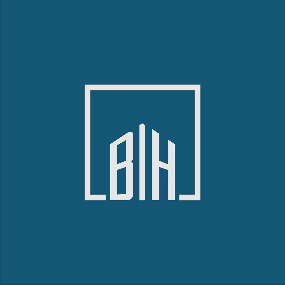 BH initial monogram logo real estate in rectangle style design vector