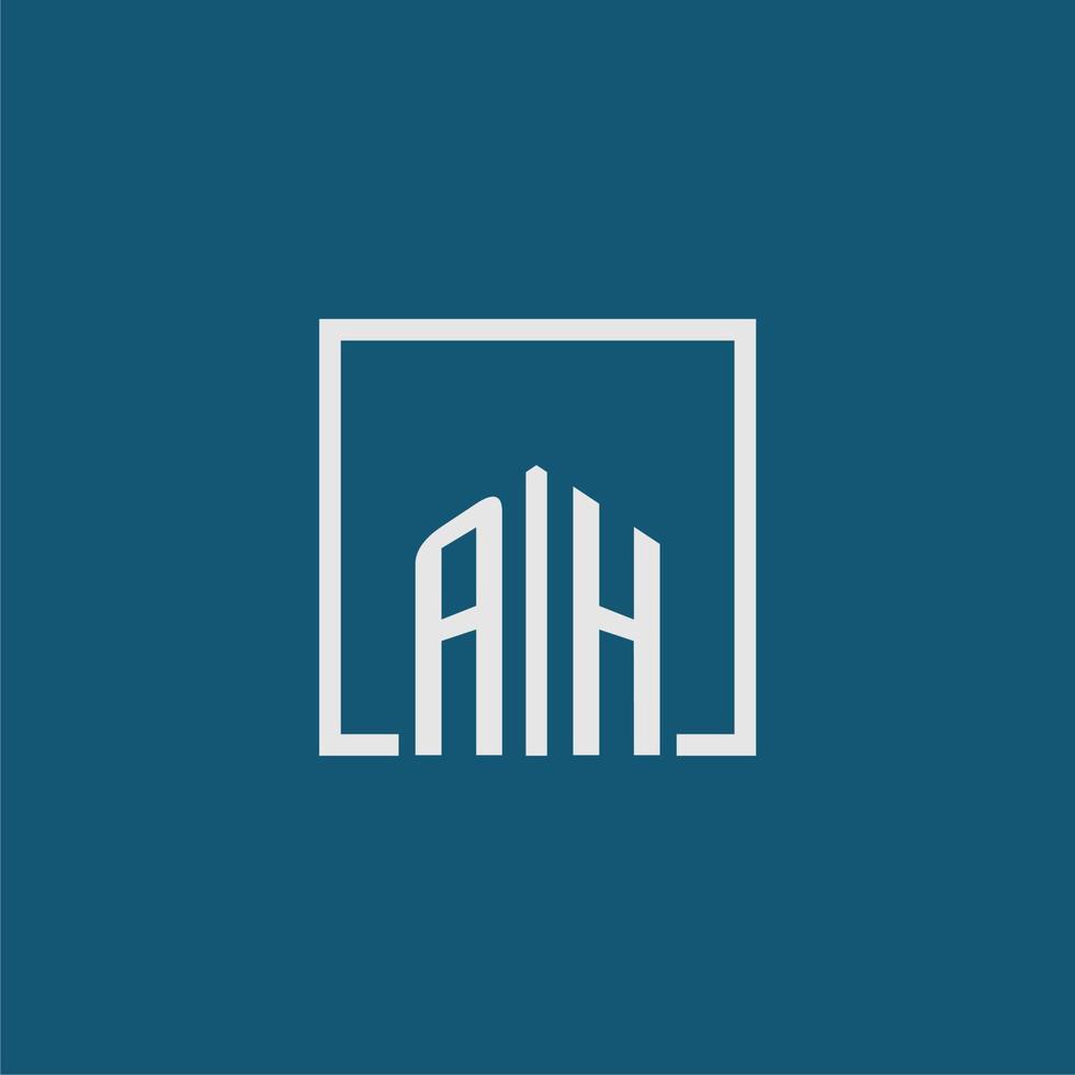 AH initial monogram logo real estate in rectangle style design vector