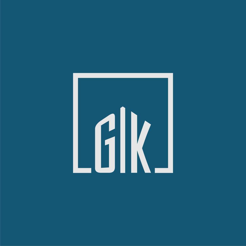 GK initial monogram logo real estate in rectangle style design vector