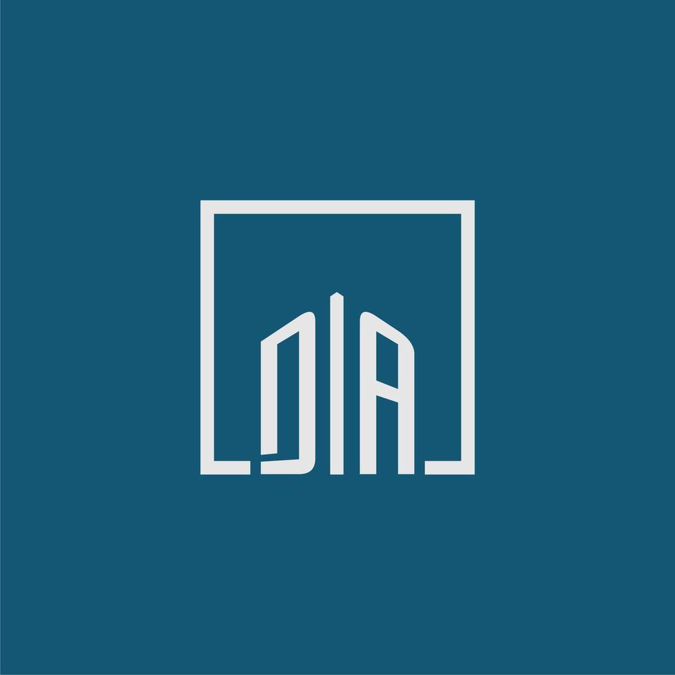 DA initial monogram logo real estate in rectangle style design vector