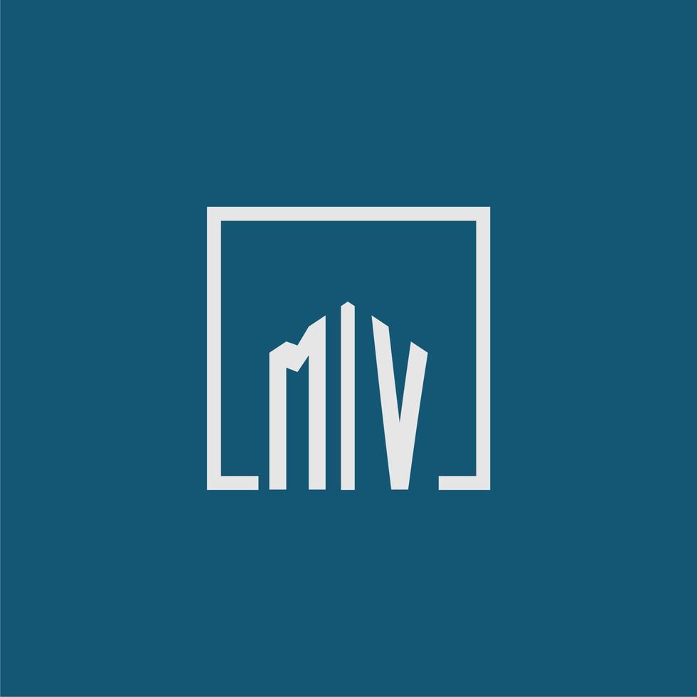 MV initial monogram logo real estate in rectangle style design vector