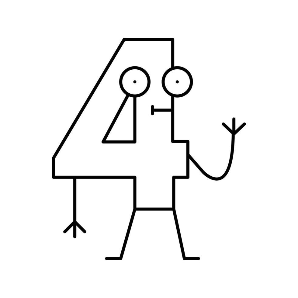 cuatro número personaje línea icono vector ilustración