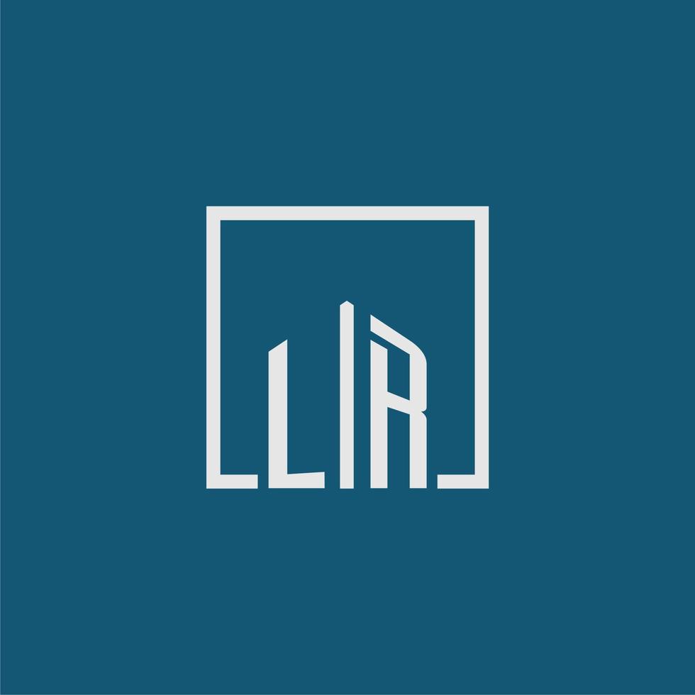 LR initial monogram logo real estate in rectangle style design vector