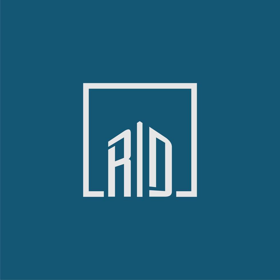 RD initial monogram logo real estate in rectangle style design vector