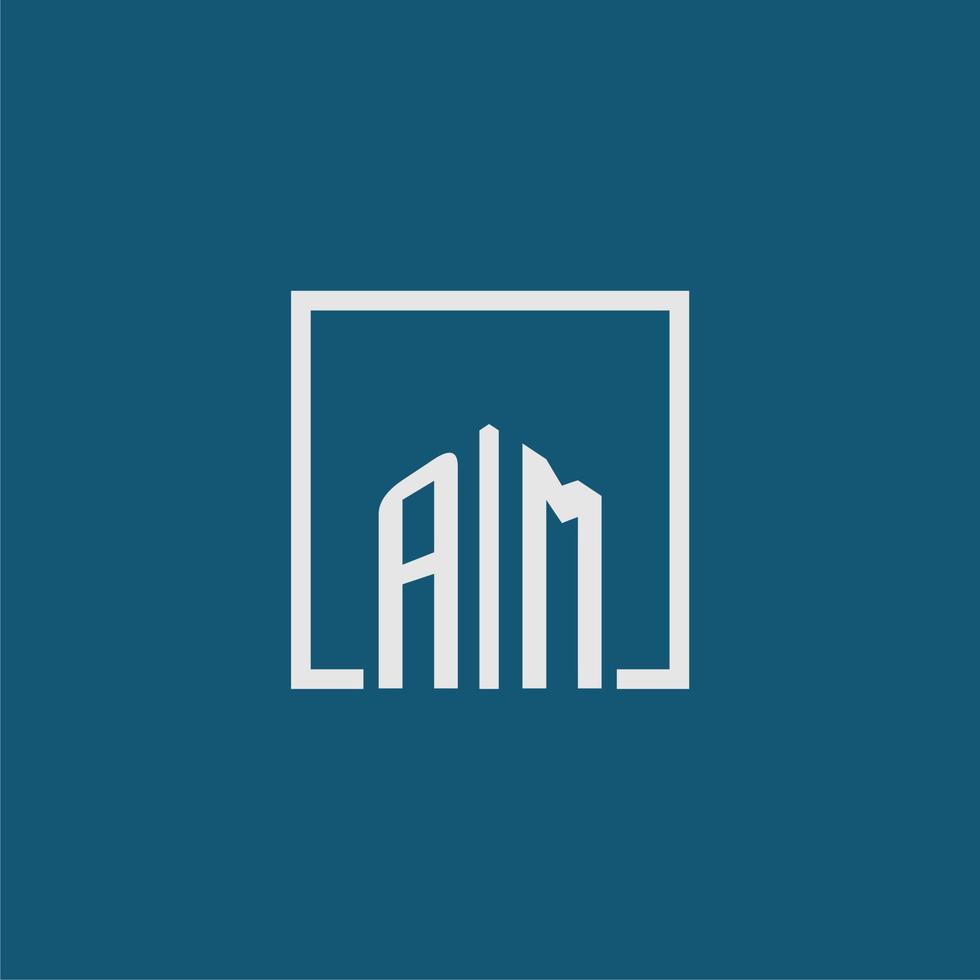 a.m inicial monograma logo real inmuebles en rectángulo estilo diseño vector